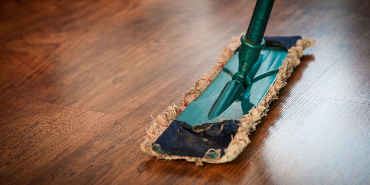 Mop cleaning a hardwood floor
