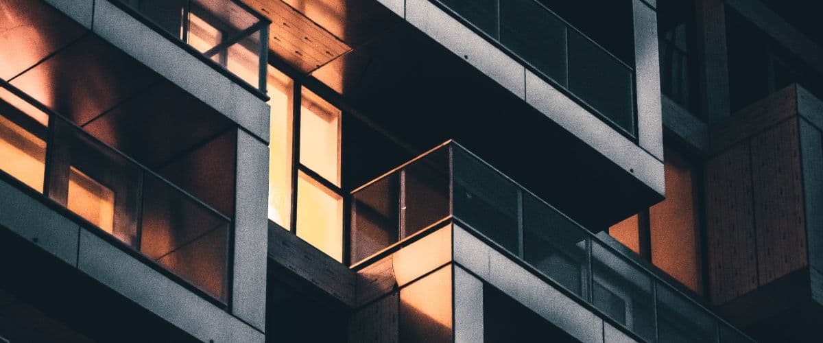 High-rise residential building at dusk